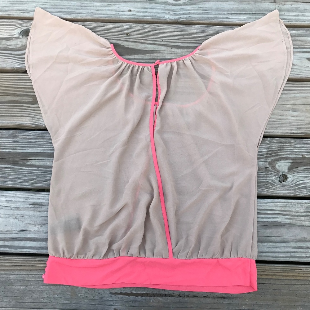Forever21 Women Top Blouse Shirt Tan Pink Size M/M - Picture 7 of 8